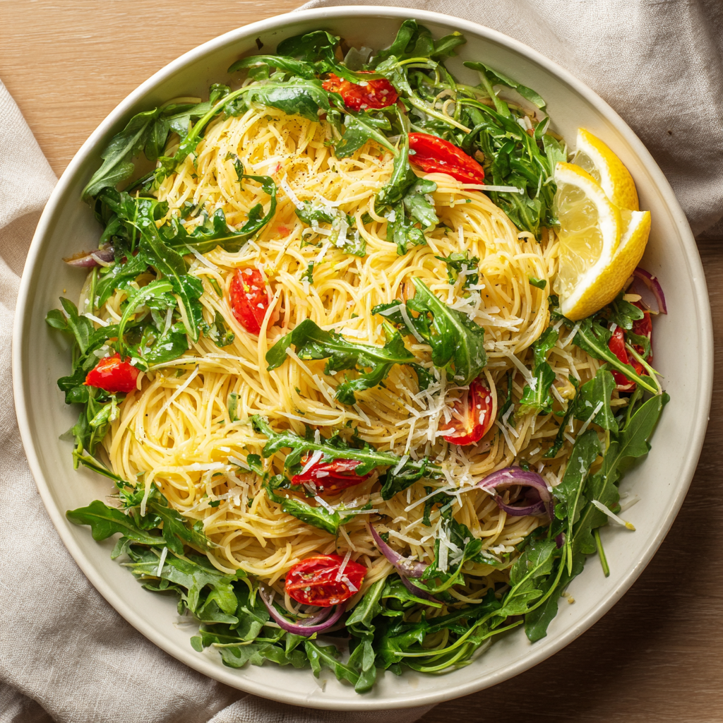 Lemon Capellini With Arugula Salad Recipe
