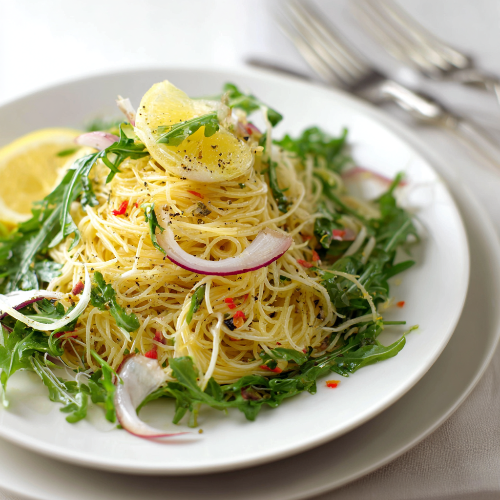 Lemon Capellini With Arugula Salad Recipe