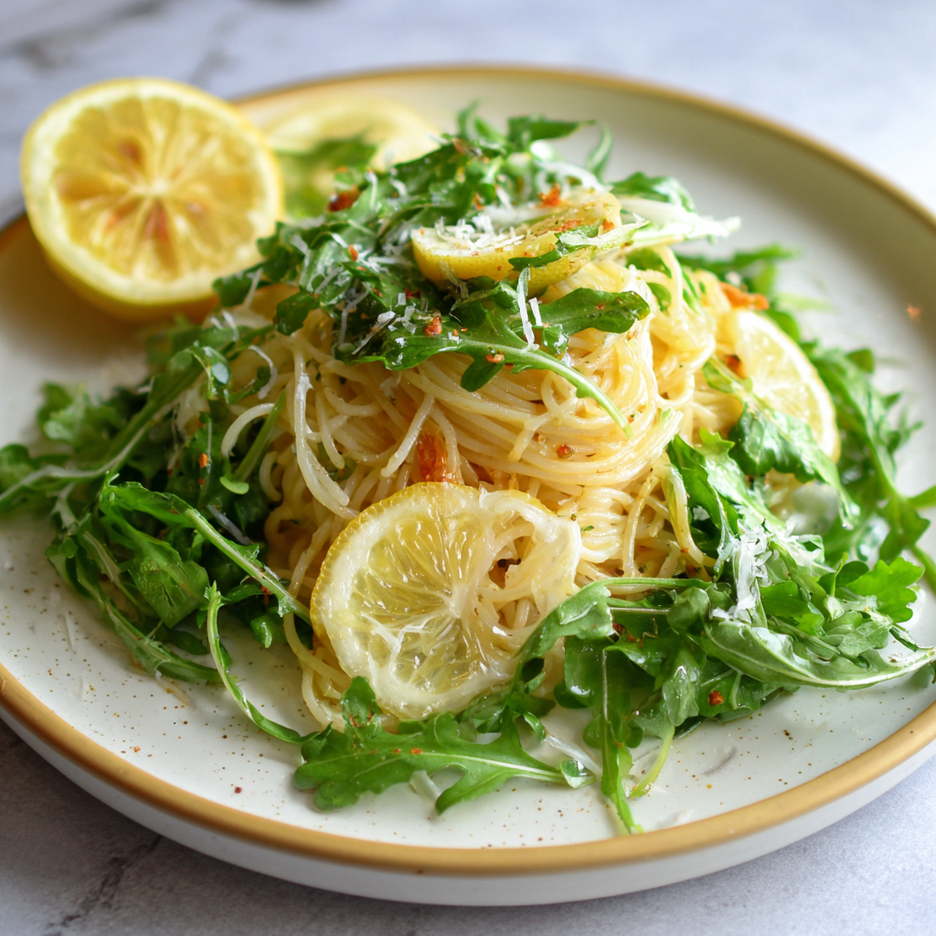 Lemon Capellini With Arugula Salad Recipe