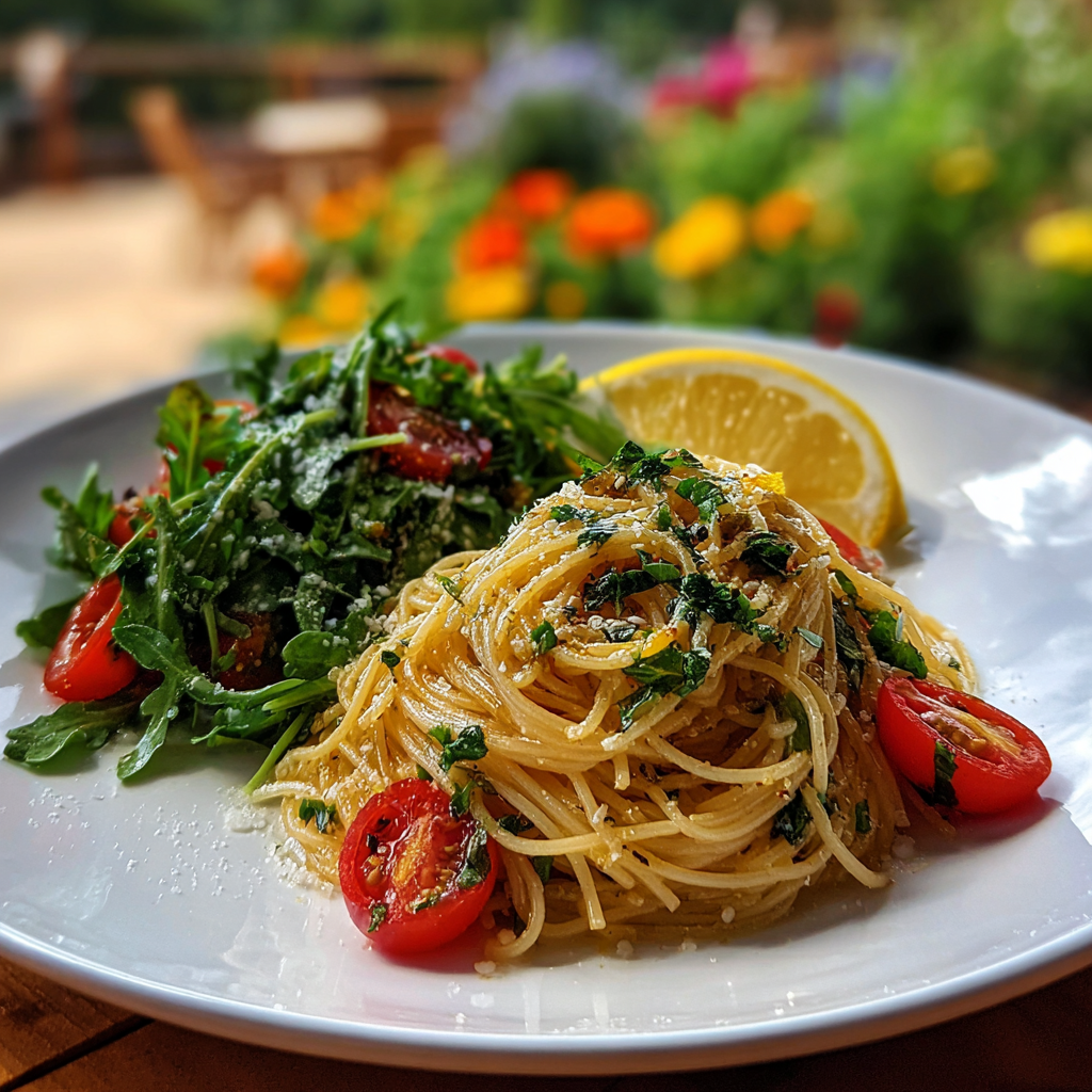 Lemon Capellini With Arugula Salad Recipe